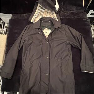 Authentic Burberry Black Long Rain Trench coat Nova Check Women’s Size 10R